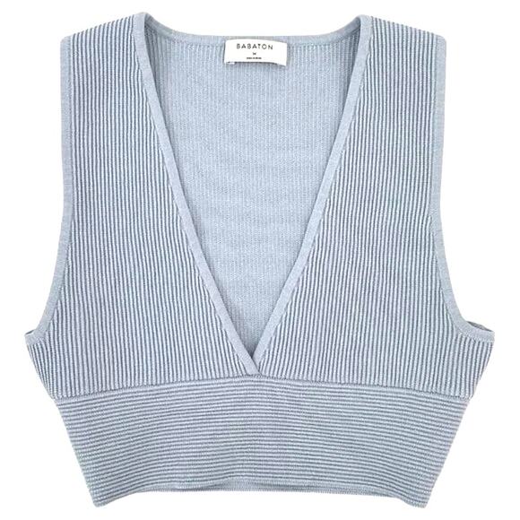 Aritzia Babaton Sculpt Knit Deep V Crop Top Tank Cement Blue M - Picture 11 of 11